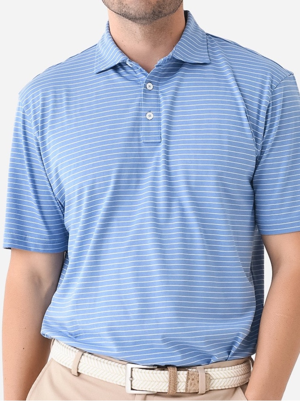 Peter Millar the Pilot Mill Cedar Stripe Short-Sleeve Polo in Twilight Blue 2XL